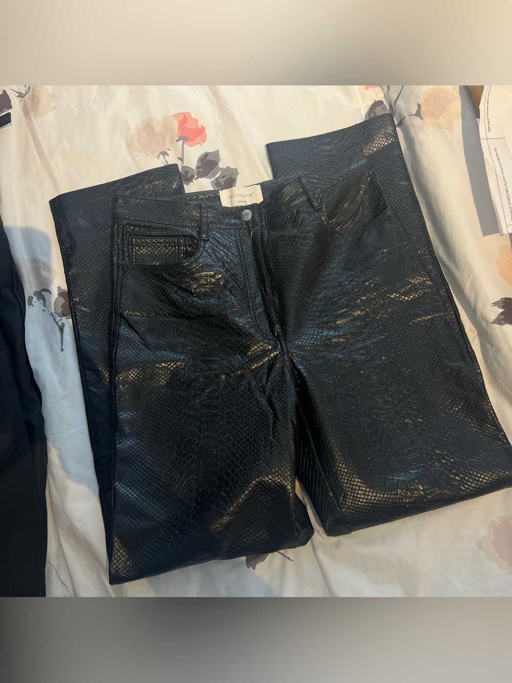 Aritzia Wilfred Melina Black Faux Croc Straight Leg Pants
